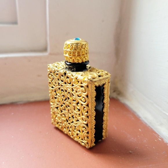 Vintage Czech Ornate Gold Filigree Perfume Bottle - Picture 3 of 8